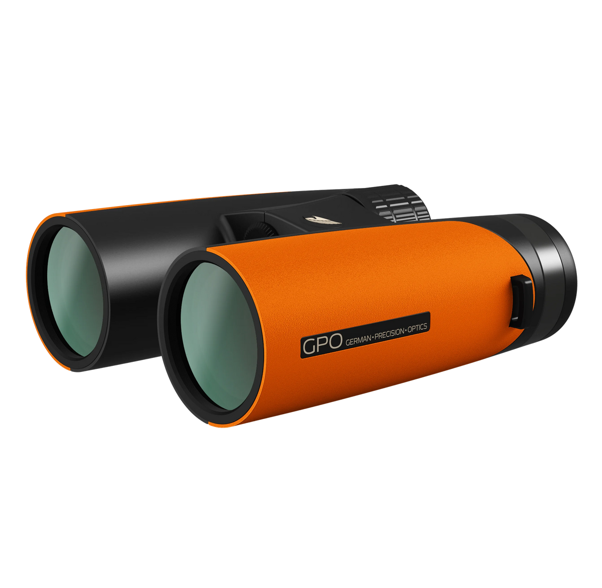Binocolo GPO Passion ED 8x42 arancione, vista angolata del corpo in magnesio
