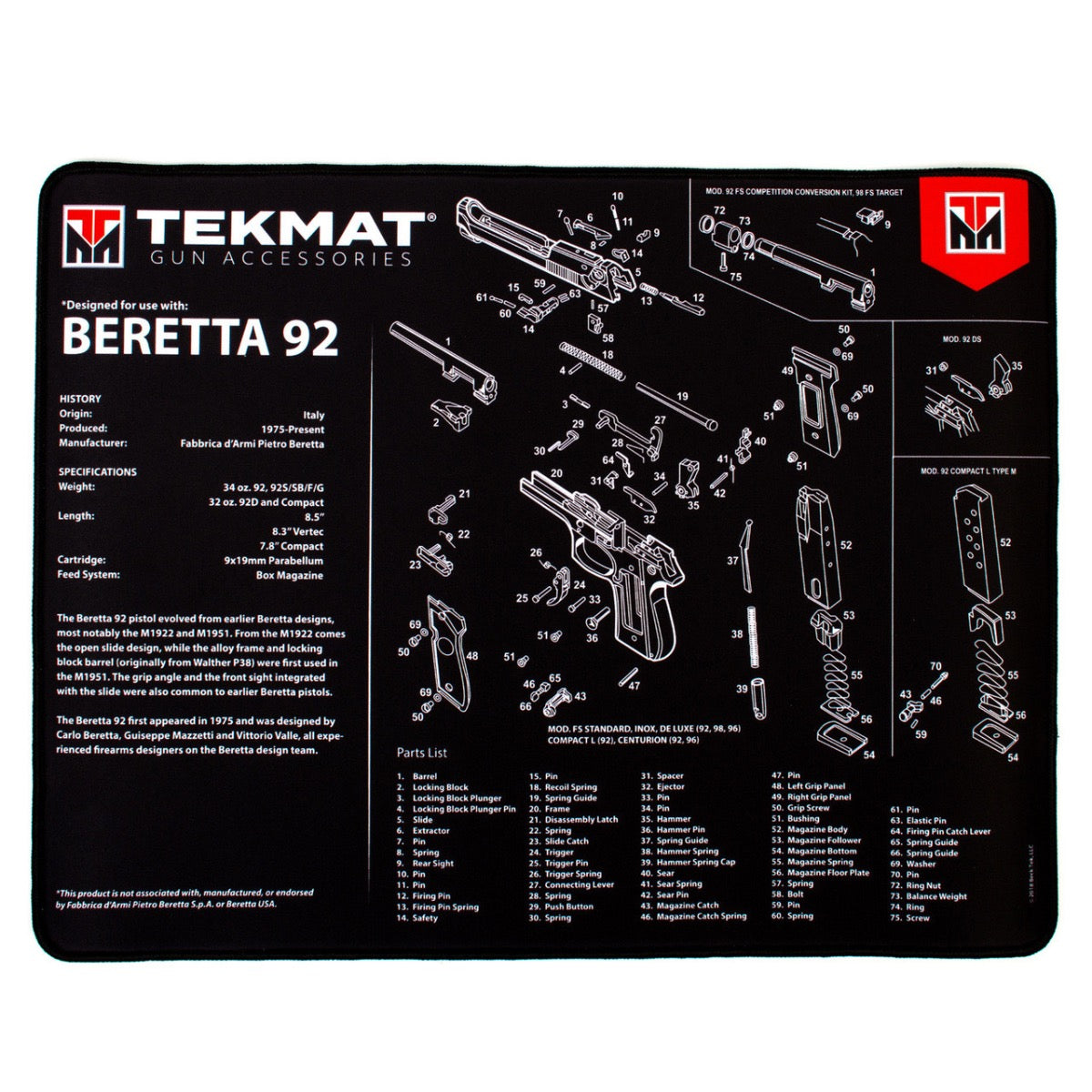 TekMat Ultra Premiun Mat Beretta 92 - Black