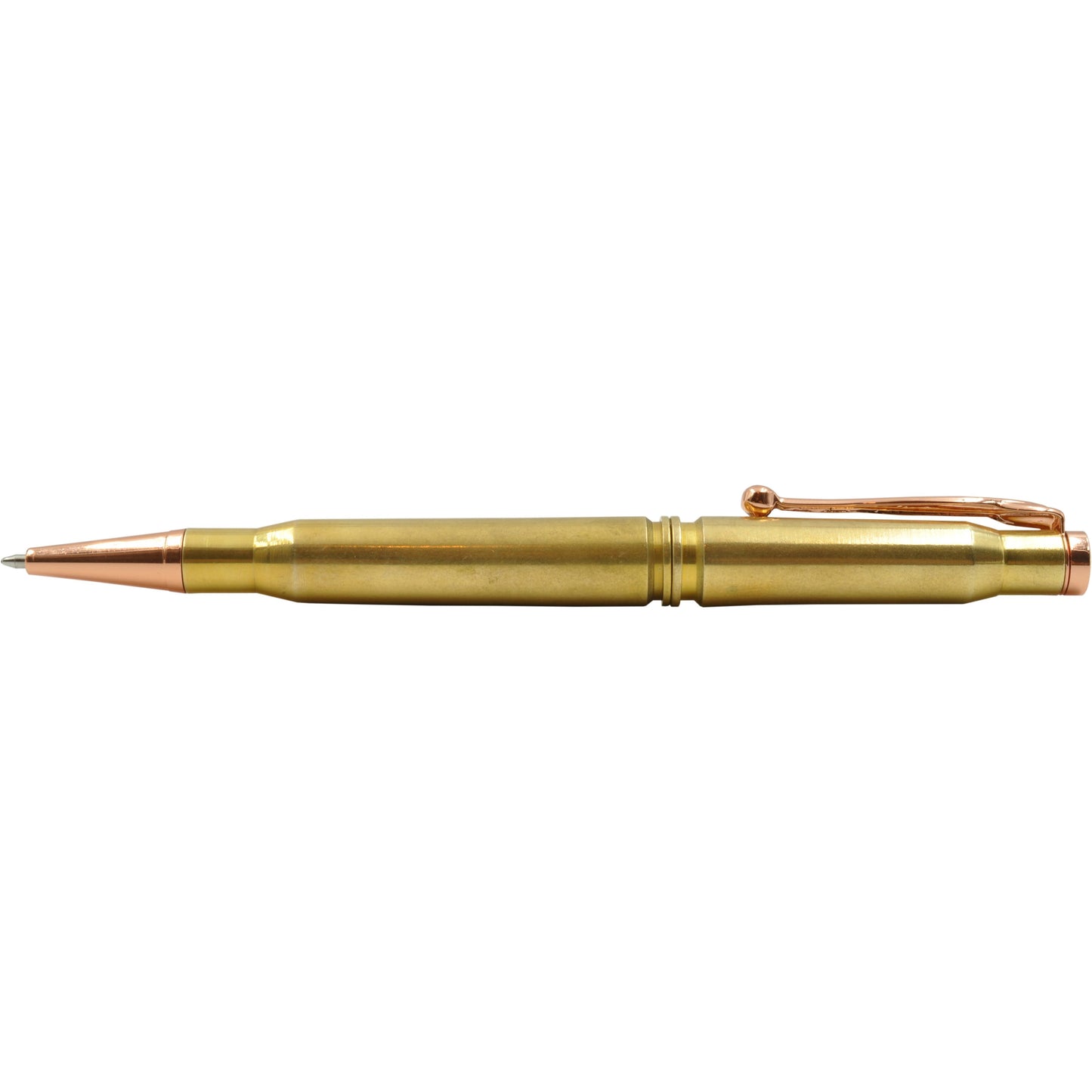 Caliber Gourmet Bullet Ball Point Pen, Brass Structure, Twist Open, Pocket Clip