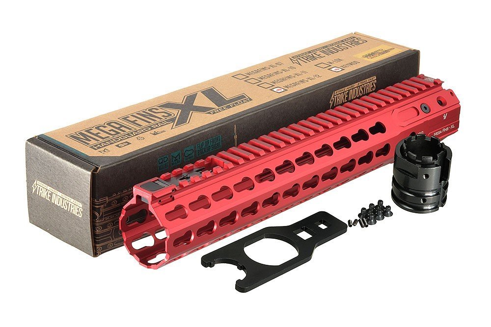Handguard Strike Industries Megafins XL KeyMod 12" rosso per AR-15