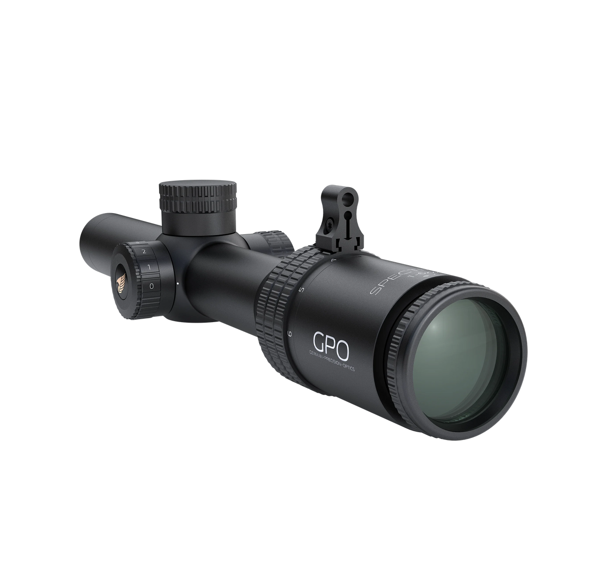 GPO Spectra 6x 1-6x24i G4i, vista di tre quarti posteriore con torrette e oculare