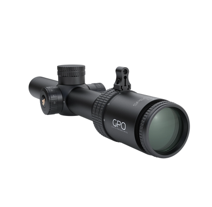 GPO Spectra 6x 1-6x24i G4i, vista di tre quarti posteriore con torrette e oculare