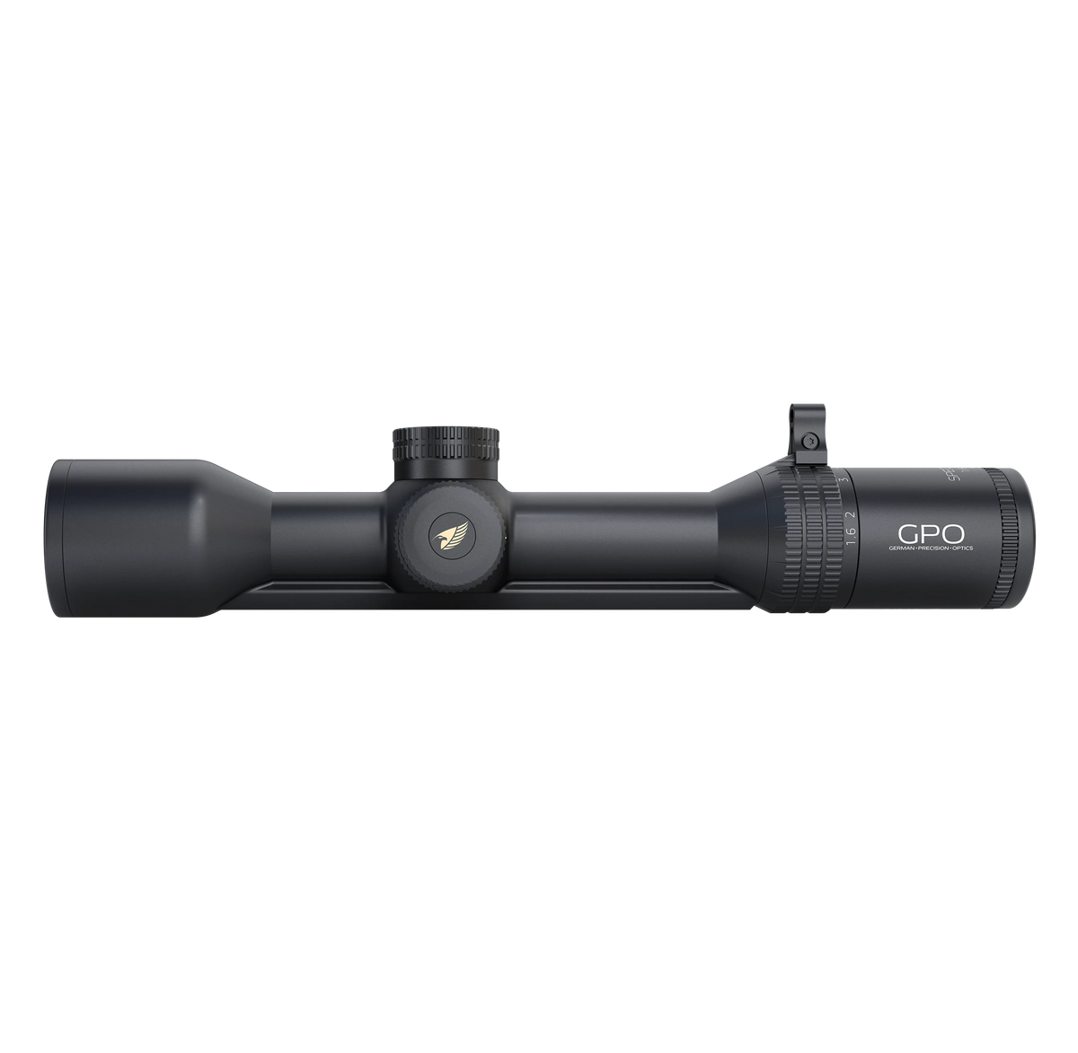 GPO Spectra 8x 1,6-13x44i Rail, vista laterale con slitta di montaggio integrata