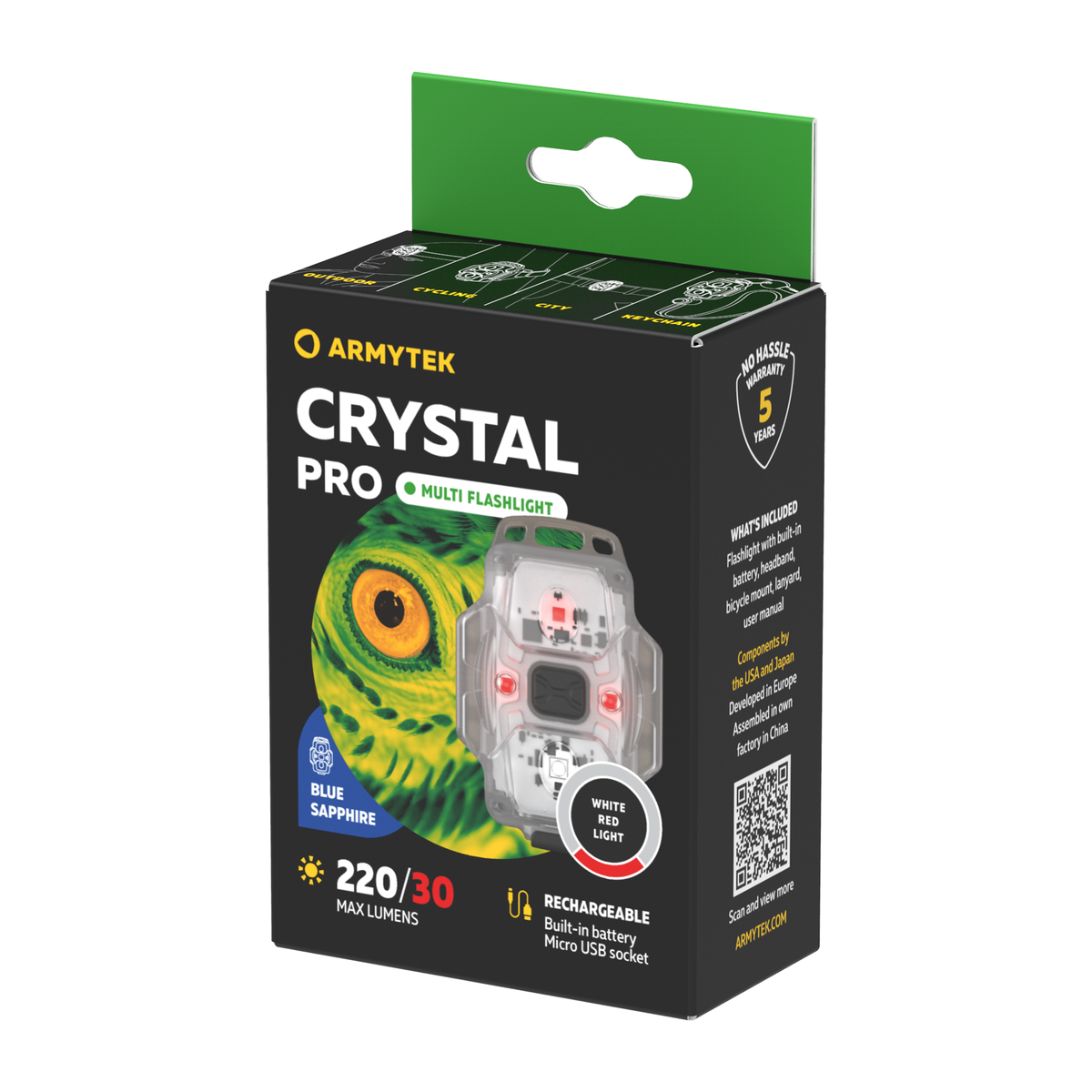 Armytek Crystal Pro Blu vista laterale con clip