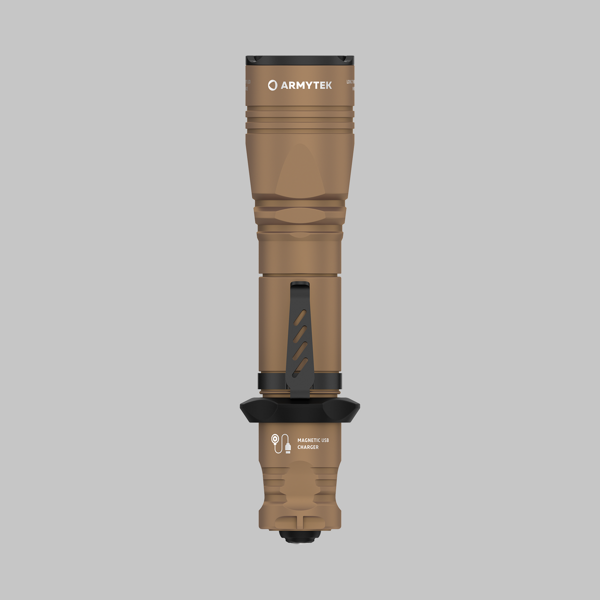Armytek Dobermann Pro Magnet USB Sand, vista frontale della testa