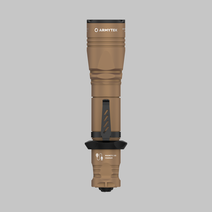 Armytek Dobermann Pro Magnet USB Sand, vista frontale della testa