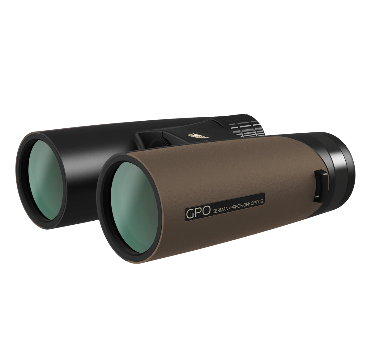 Binocolo GPO Passion ED 8x42 marrone, vista angolata del corpo in magnesio