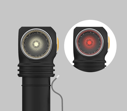 Armytek Wizard C2 WR Magnet USB, vista frontale dei LED bianchi e rossi