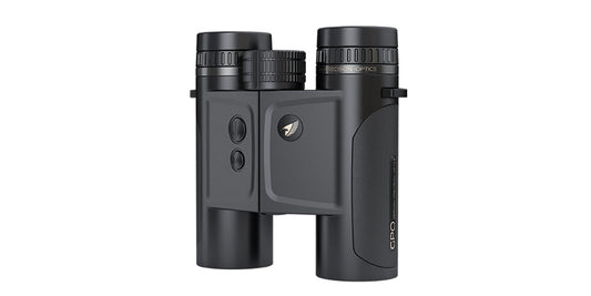 Binocolo con telemetro GPO Rangeguide 3000 10x32 nero, vista frontale