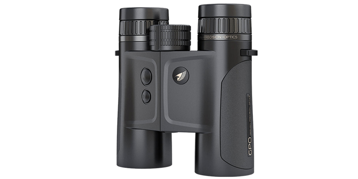 Binocolo con telemetro GPO Rangeguide 3200 8x40 nero, vista frontale