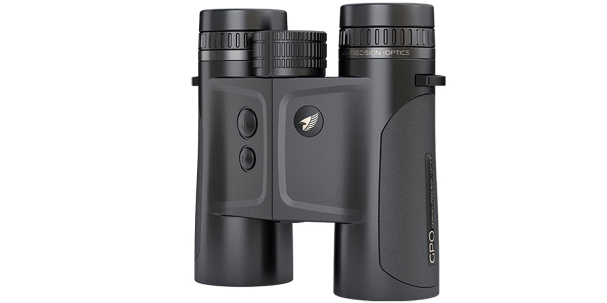 Binocolo con telemetro GPO Rangeguide 3200 10x40 nero, vista frontale