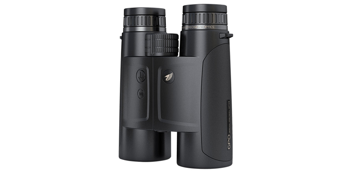 Binocolo con telemetro GPO Rangeguide 2800 8x50 nero, vista frontale