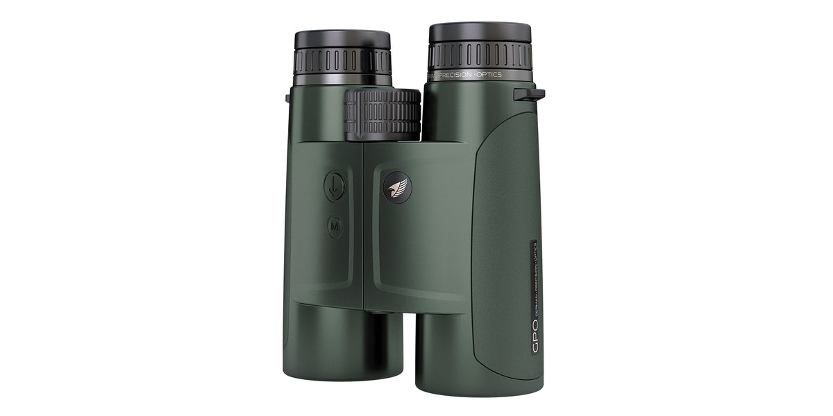 Binocolo con telemetro GPO Rangeguide 3400 10x50 verde, vista frontale