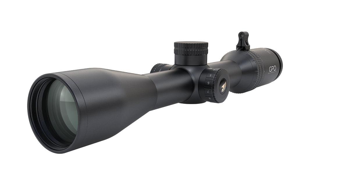 Cannocchiale GPO Spectra 6x 1,5-9x44i G4i Drop, vista di tre quarti anteriore