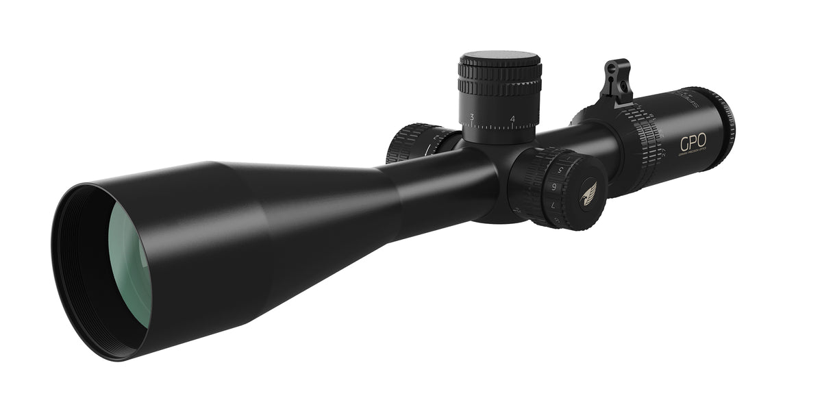 Cannocchiale GPO Spectra 6x 4,5-27x50i LR Pro, vista di tre quarti anteriore