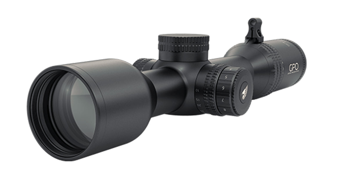 Cannocchiale GPO Spectra 8x 1,6-13x44i Rail G4i Fiber, vista di tre quarti