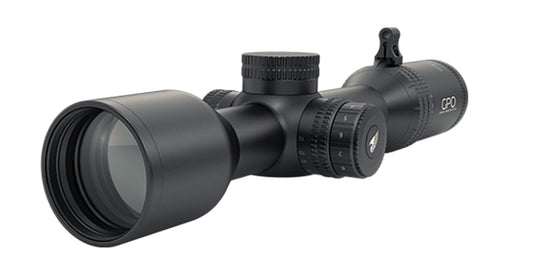 Cannocchiale GPO Spectra 8x 1,6-13x44i Rail G4i Fiber, vista di tre quarti