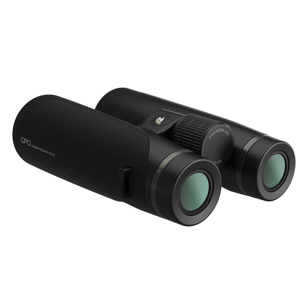GPO Passion HD 10x50 nero, vista di tre quarti