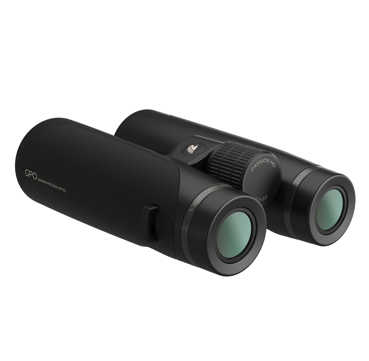 GPO Passion HD 8,5x50 nero, vista di tre quarti