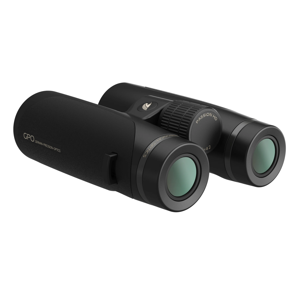 GPO Passion HD 8x42 nero, vista di tre quarti