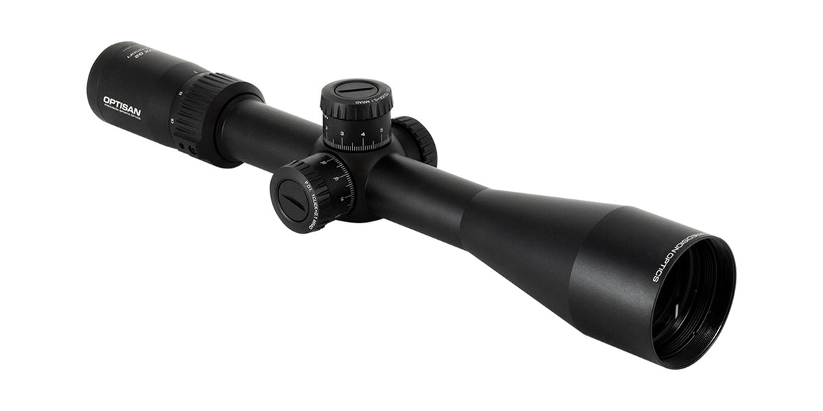 Cannocchiale Optisan EVX Gen II 6-24x50 F1 FFP, vista di tre quarti