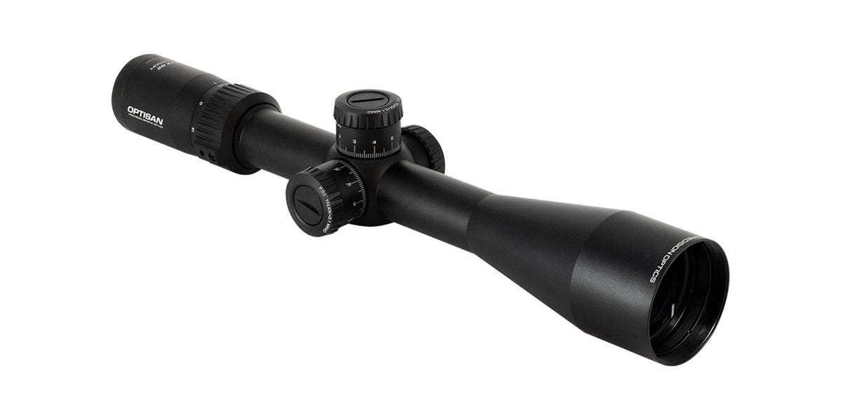 Cannocchiale Optisan EVX Gen II 6-24x50 F1 FFP, vista di tre quarti