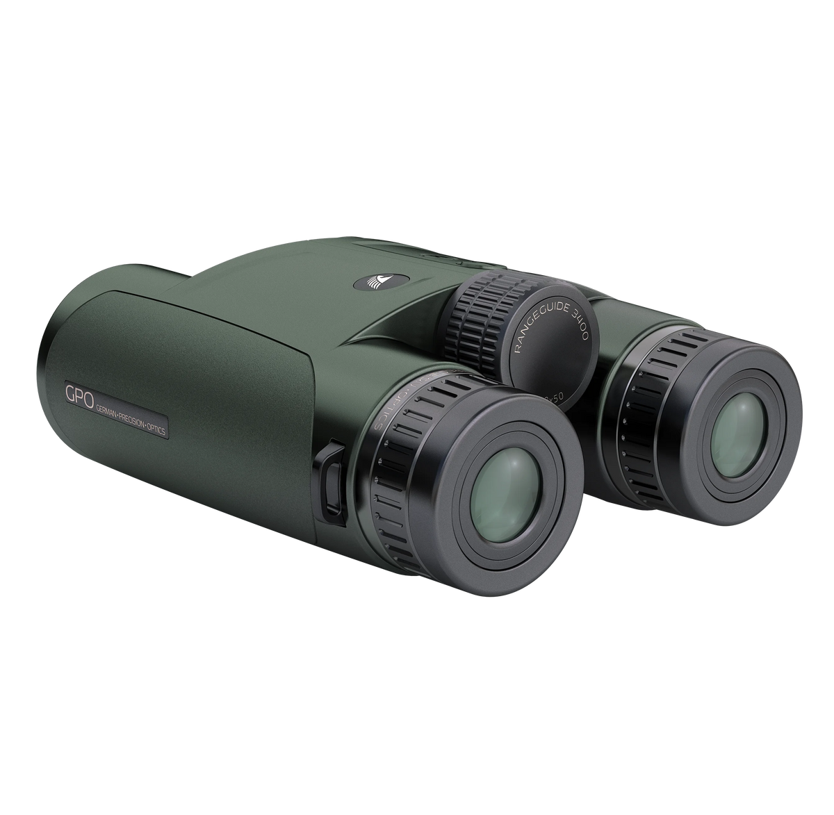 GPO Rangeguide 3400 10x50 verde binocolo telemetro, vista posteriore di tre quarti