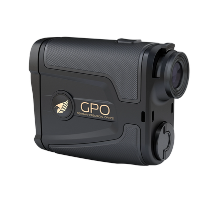GPO RangeTracker 2000 telemetro nero, vista posteriore di tre quarti