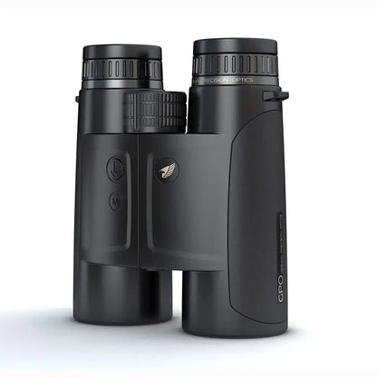 GPO Rangeguide 10x50 binocolo con telemetro nero, vista frontale in piedi
