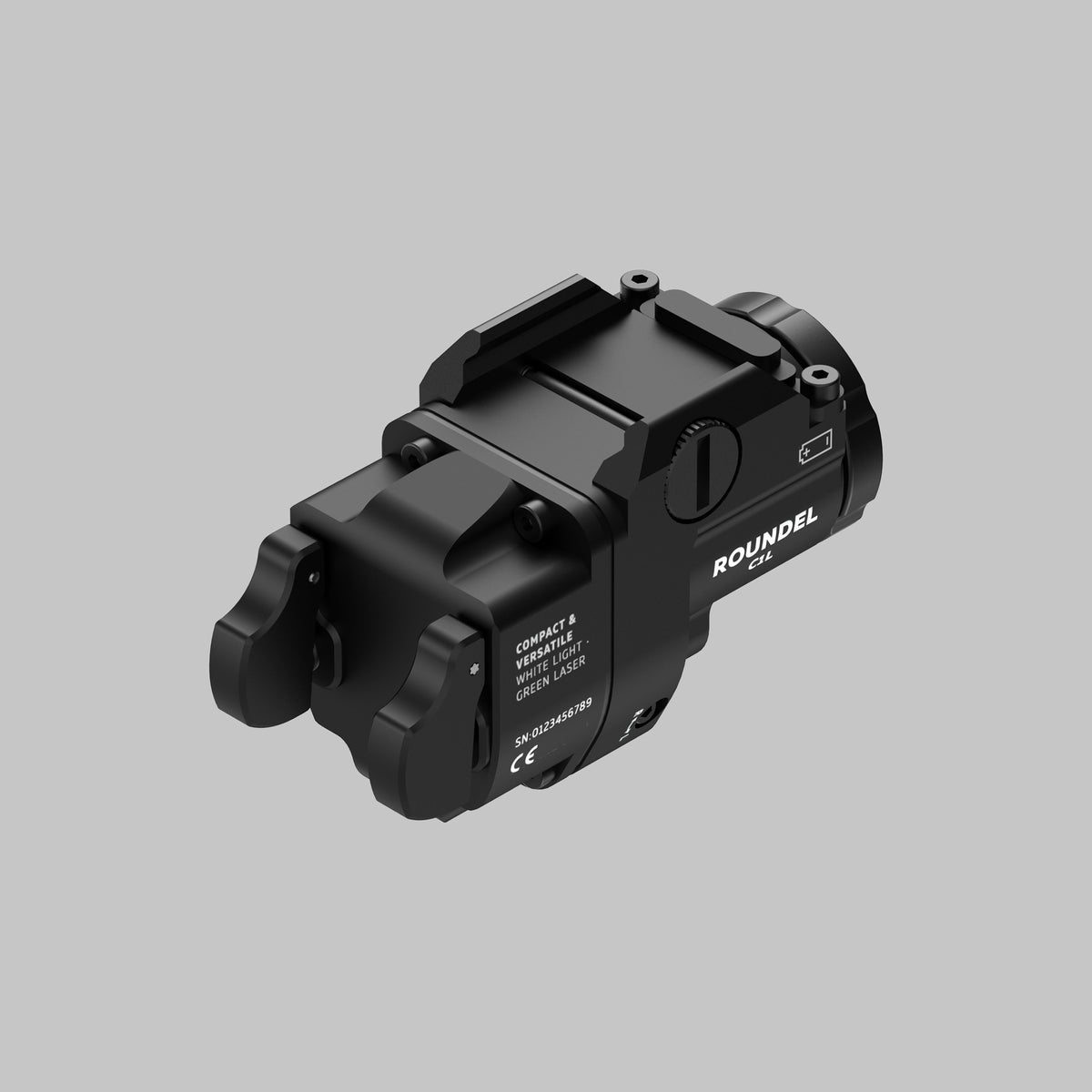 Armytek Roundel C1L, vista frontale con LED e laser