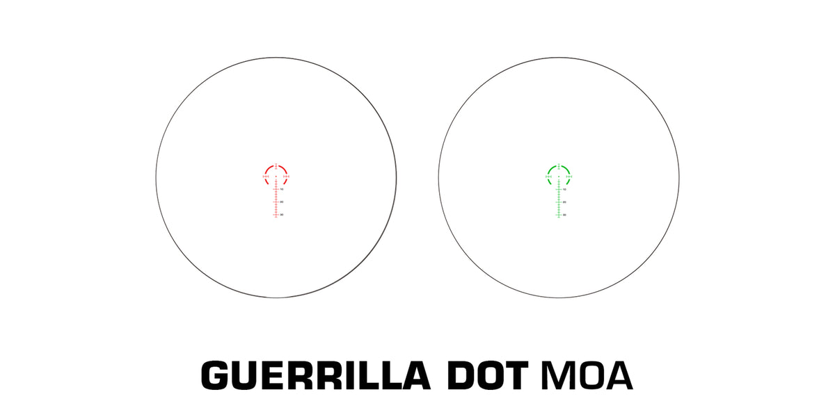 Reticolo Guerrilla Dot MOA dello Swampfox Arrowhead con illuminazione rossa e verde