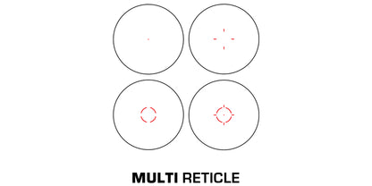 Le quattro configurazioni del reticolo Multi-Reticle rosso dello Swampfox Liberator II