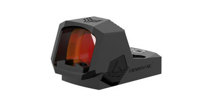 Micro red dot Swampfox Sentinel II con lente Ruby Red, vista di tre quarti