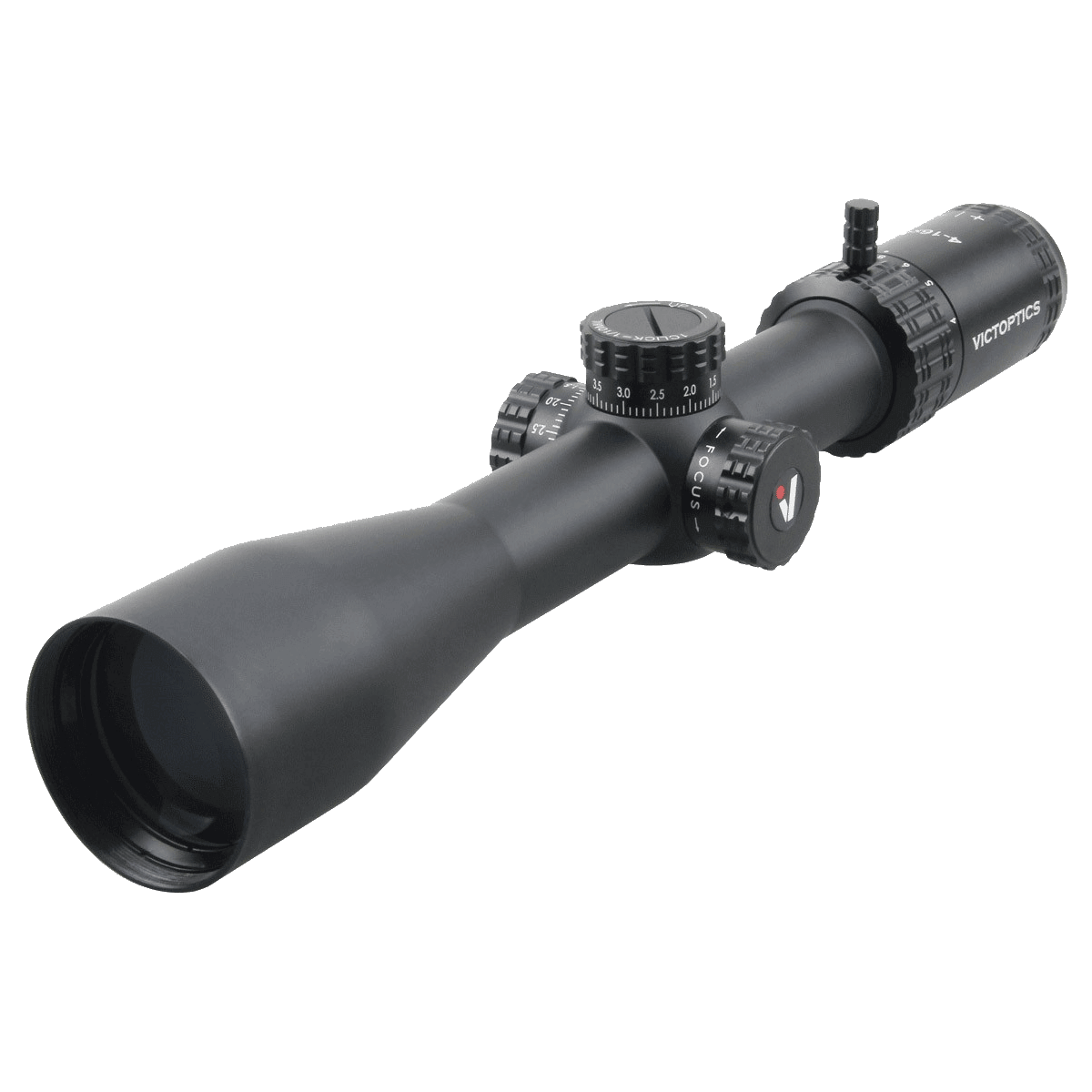 Dettaglio dell'obiettivo da 44 mm del VictOptics S4 4-16x44 SFP