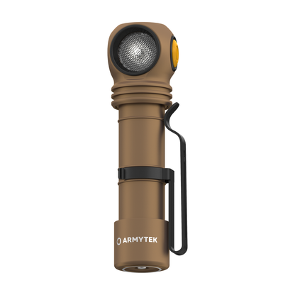 Armytek Wizard C2 Pro Sand, vista laterale con pulsante