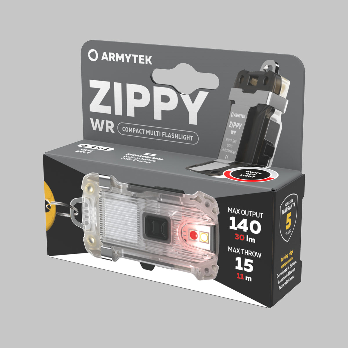 Armytek Zippy WR Grigio torcia portachiavi USB-C