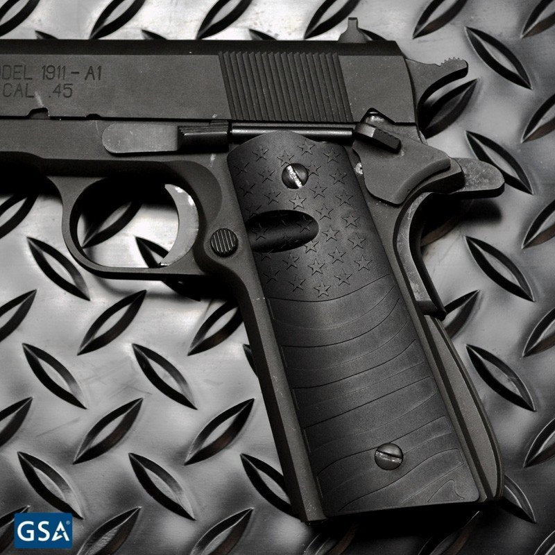 Guancette Strike Industries PX-10 Flag Pattern per 1911, nero semi-lucido, immagine 2 di 3