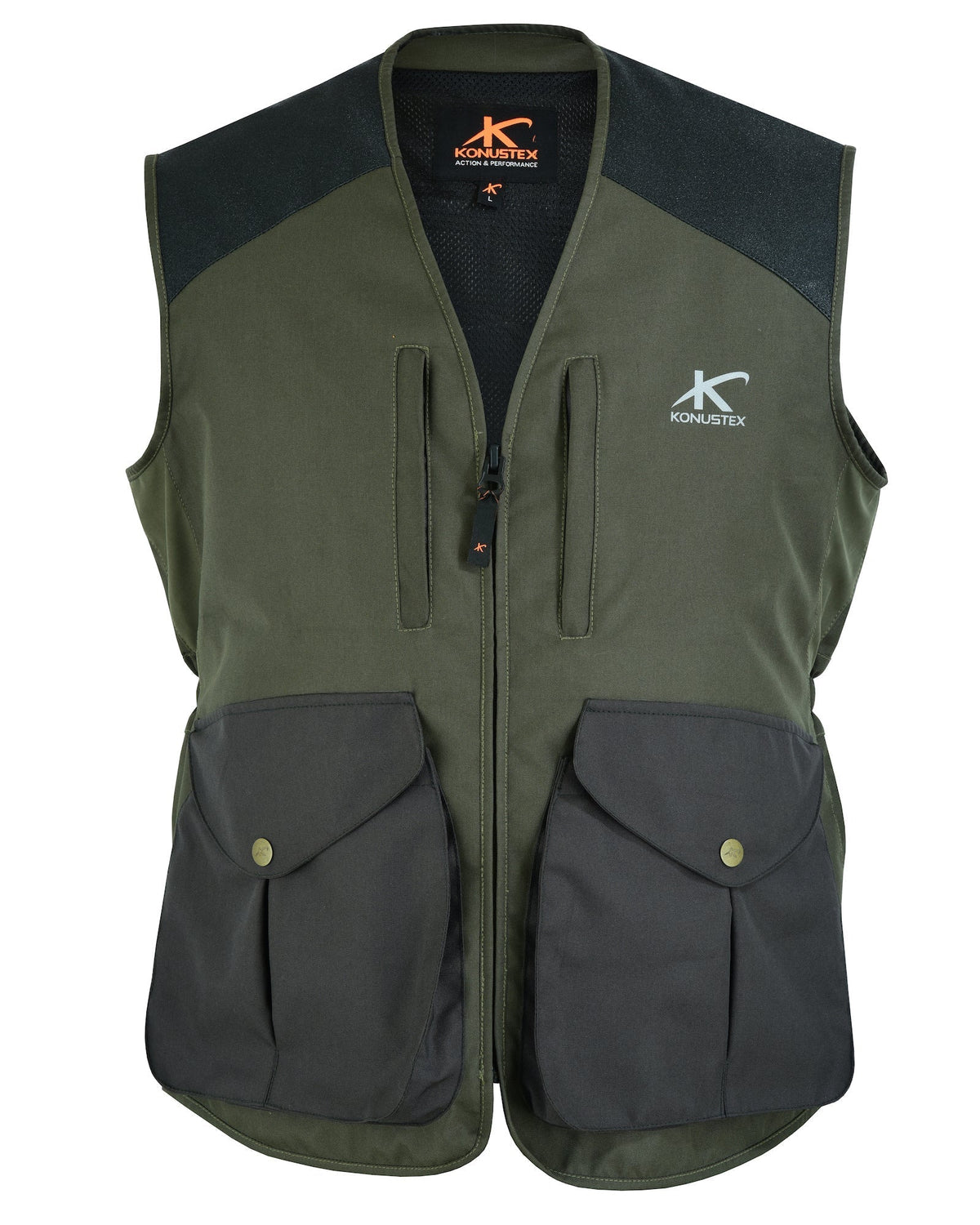 Gilet Konustex Notable verde, dettaglio del carniere posteriore
