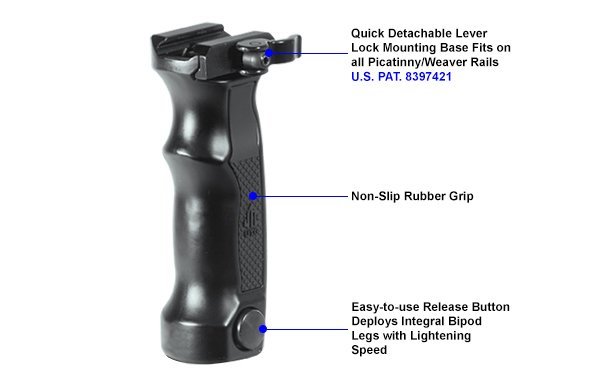 Impugnatura UTG Combat D Grip MNT-DG01Q con bipiede integrato a sgancio rapido