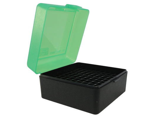 MTM Flip-Top Ammo Box 17 Remington, 204 Ruger, 223 Remington - 100 Colpi Con Cerniera -BK/GREEN