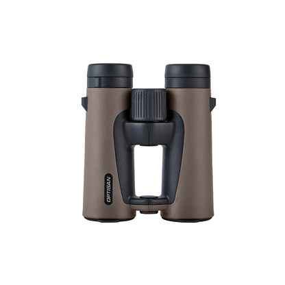 Binocolo Optisan LR 42 marrone, vista frontale con ponte aperto