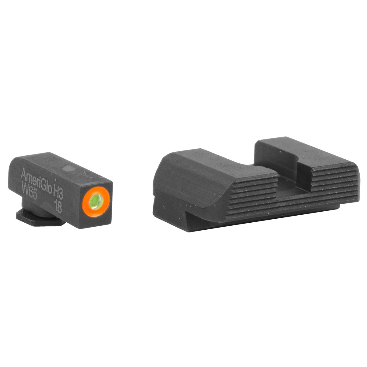 AmeriGlo - Hackathorn Sight For Glock 43 Front/Rear - Green Tritium Orange Outline Front Black Serrated Rear ITA