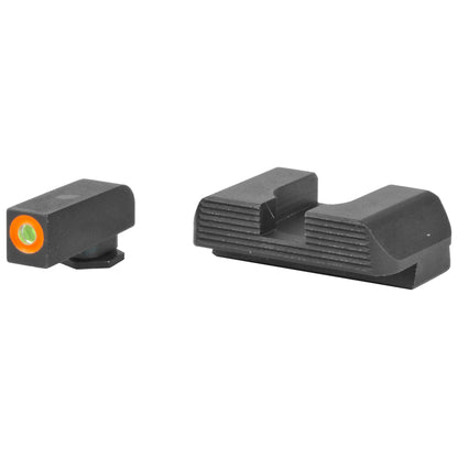 AmeriGlo - Hackathorn Sight For Glock 43 Front/Rear - Green Tritium Orange Outline Front Black Serrated Rear ITA