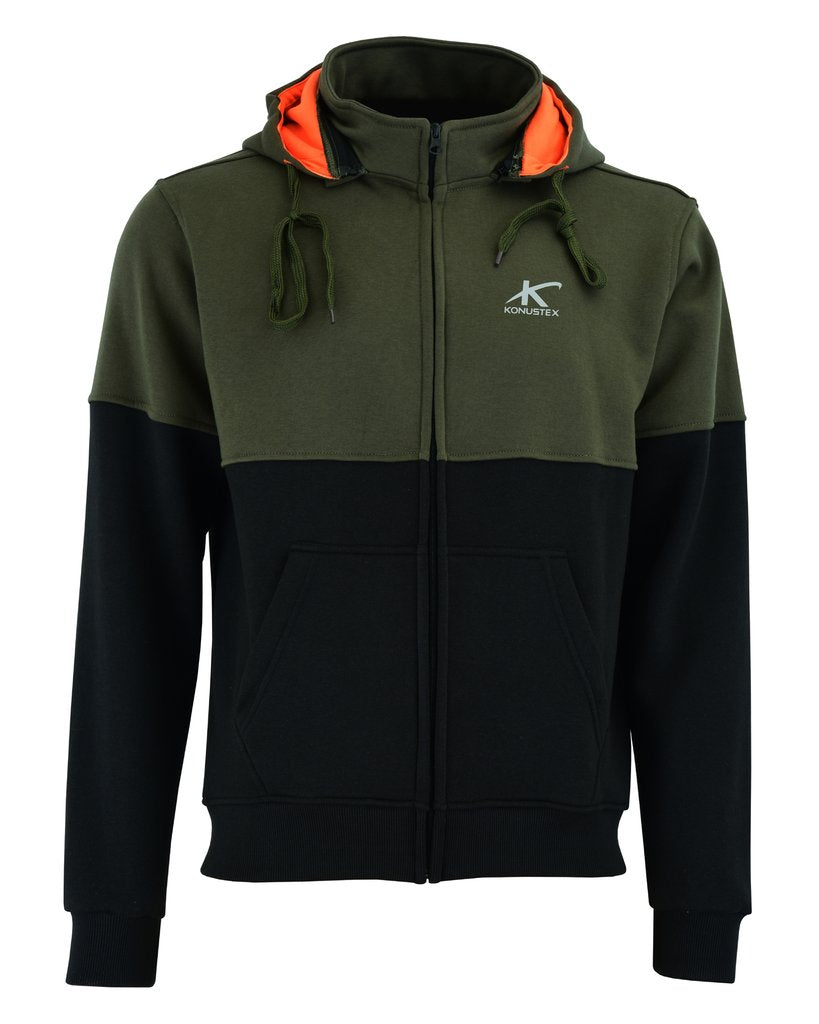 KONUSTEX - Felpa LYSEO verde nera con cappuccio - Medium
