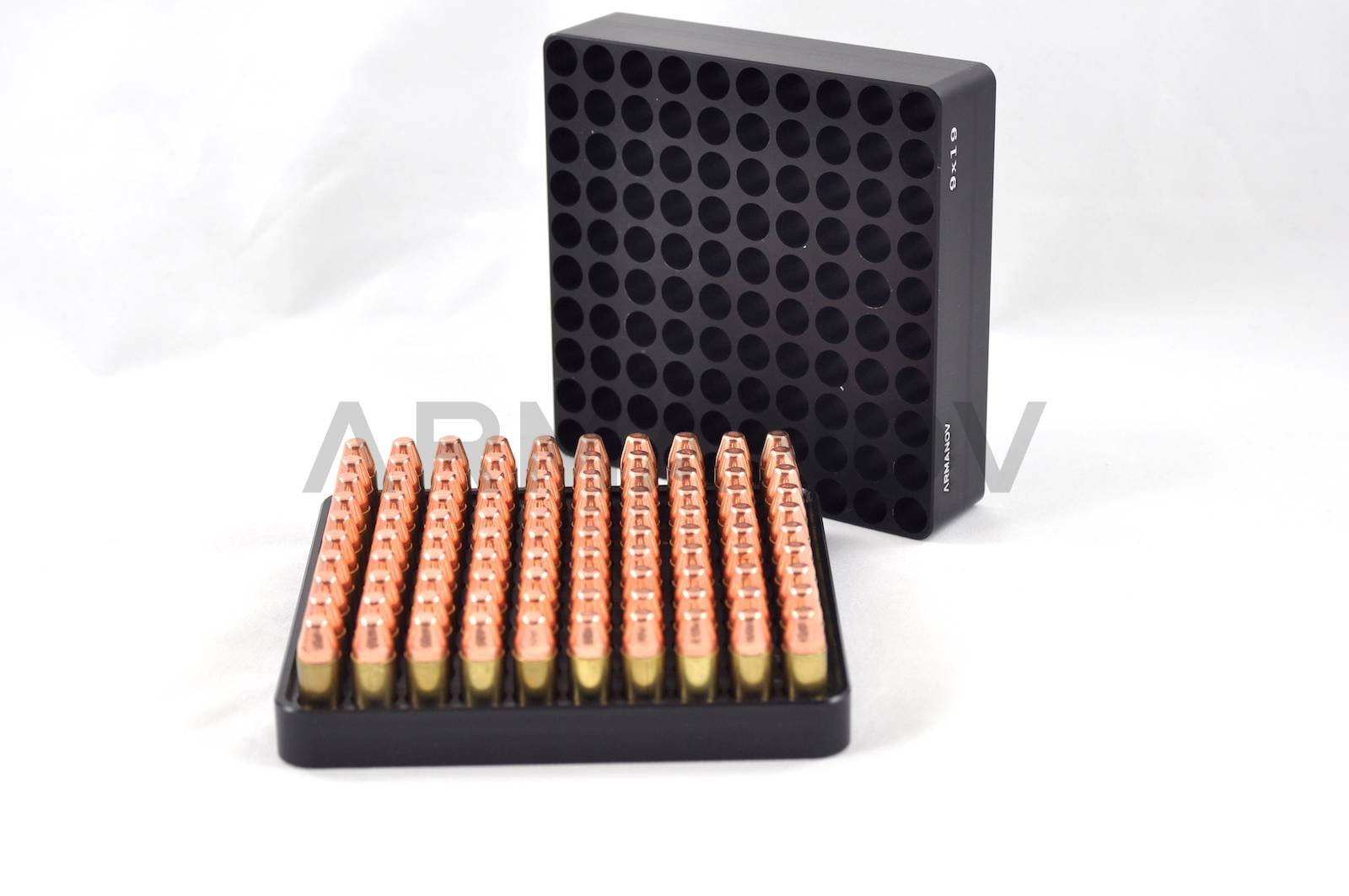 Armanov Armanov Case Gauge box 100 rnd pockets with Flip Cover .357 - Black