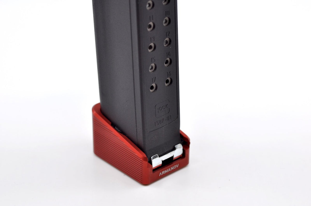 Armanov Magazine Base Pad +2 rnd for Glock V2 - Red
