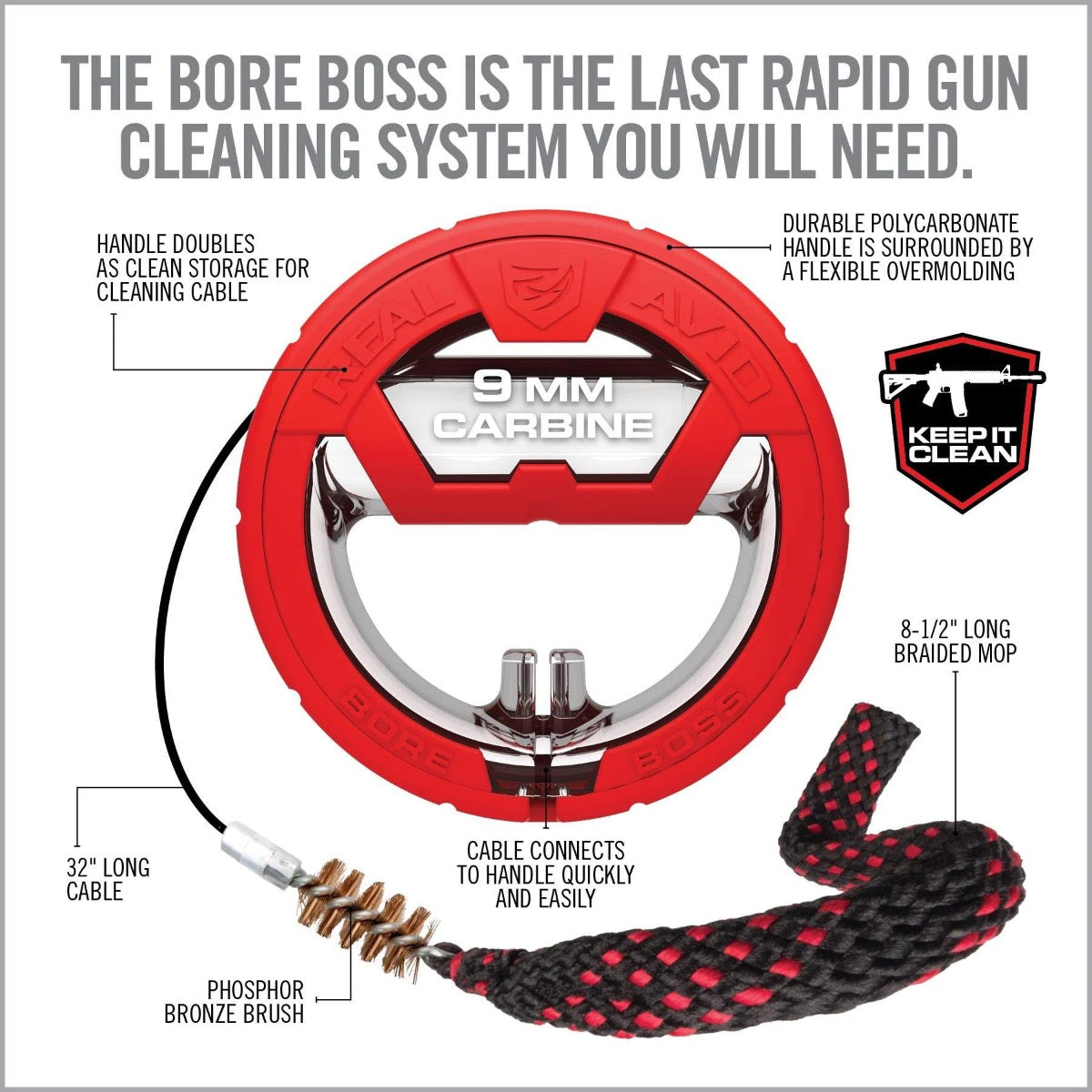 Real Avid BORE BOSS Bore Snake 9mm Carbine