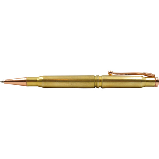 Caliber Gourmet Bullet Ball Point Pen, Brass Structure, Twist Open, Pocket Clip