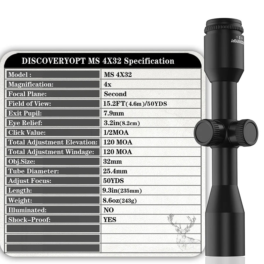 Discovery Optics Riflescope 1" Tube VT-Z 4x32AOE  MIL-DOT Reticle