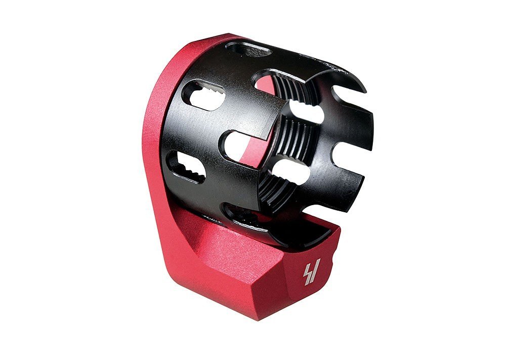 Strike Industries Enhanced Castle Nut ed Extended QD End Plate per AR-15 rosso, immagine 1 di 2